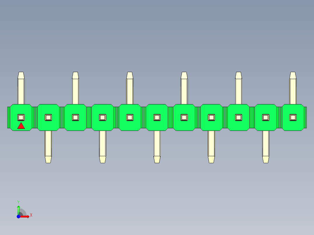 彩色公排针 100mil 2.54mm 系列-DS1022_green_11p_100mil_Type_SMT_R1_rev1.0前视图