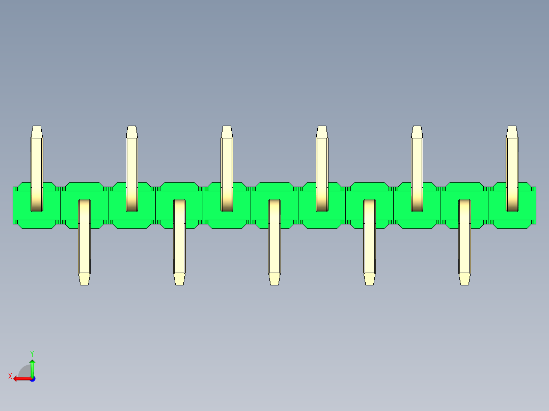 彩色公排针 100mil 2.54mm 系列-DS1022_green_11p_100mil_Type_SMT_R1_rev1.0后视图