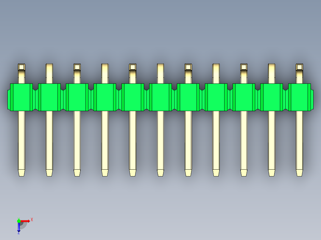 彩色公排针 100mil 2.54mm 系列-DS1022_green_11p_100mil_Type_SMT_R1_rev1.0俯视图