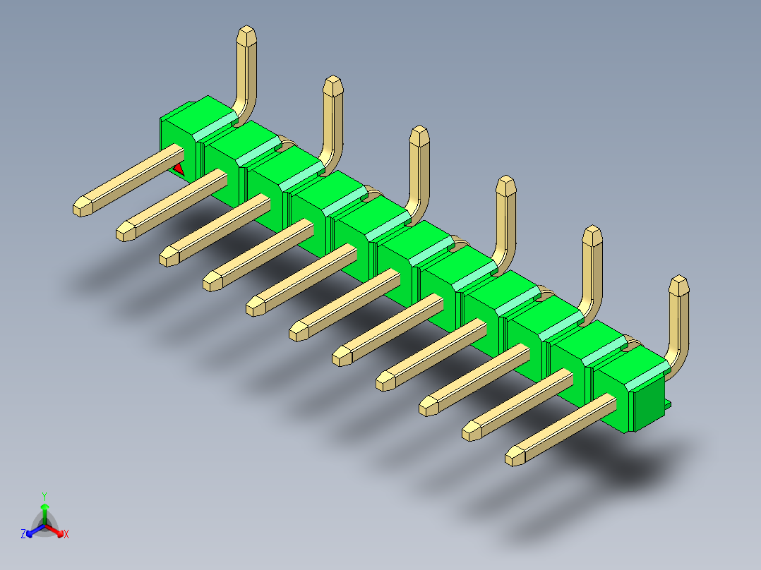 彩色公排针 100mil 2.54mm 系列-DS1022_green_11p_100mil_Type_SMT_R1_rev1.0正等轴测图