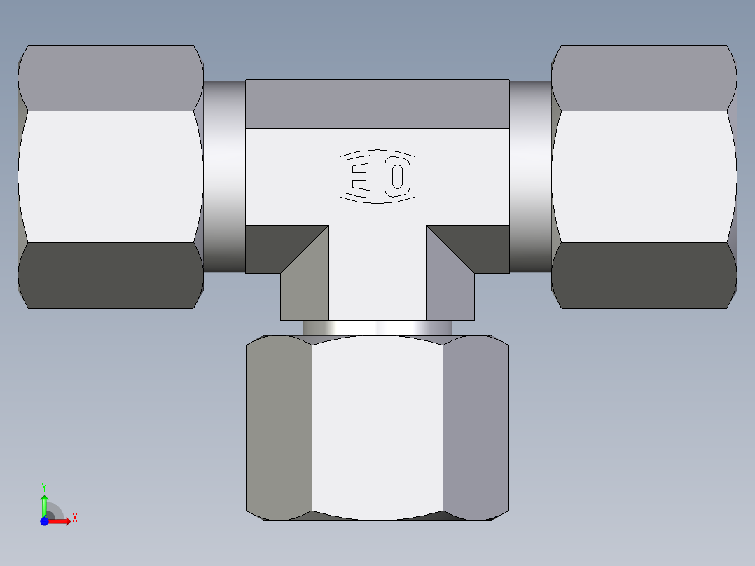 卡套式工业通用硬管接头EO_Swivel_nut_branch_tee_ET10LCF前视图