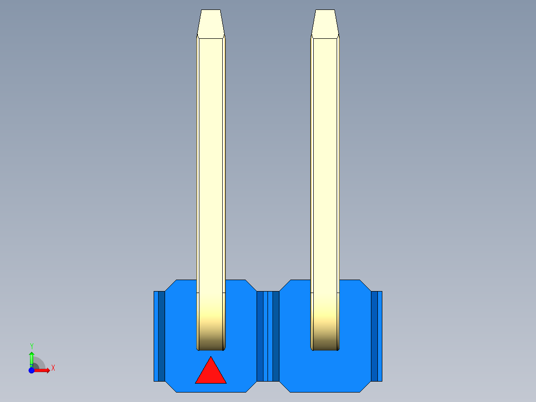 彩色公排针 100mil 2.54mm 系列-DS1022_blue_02p_100mil_TypeU_rev1.0前视图
