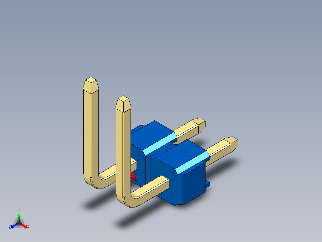 彩色公排针 100mil 2.54mm 系列-DS1022_blue_02p_100mil_TypeU_rev1.0正等轴测图