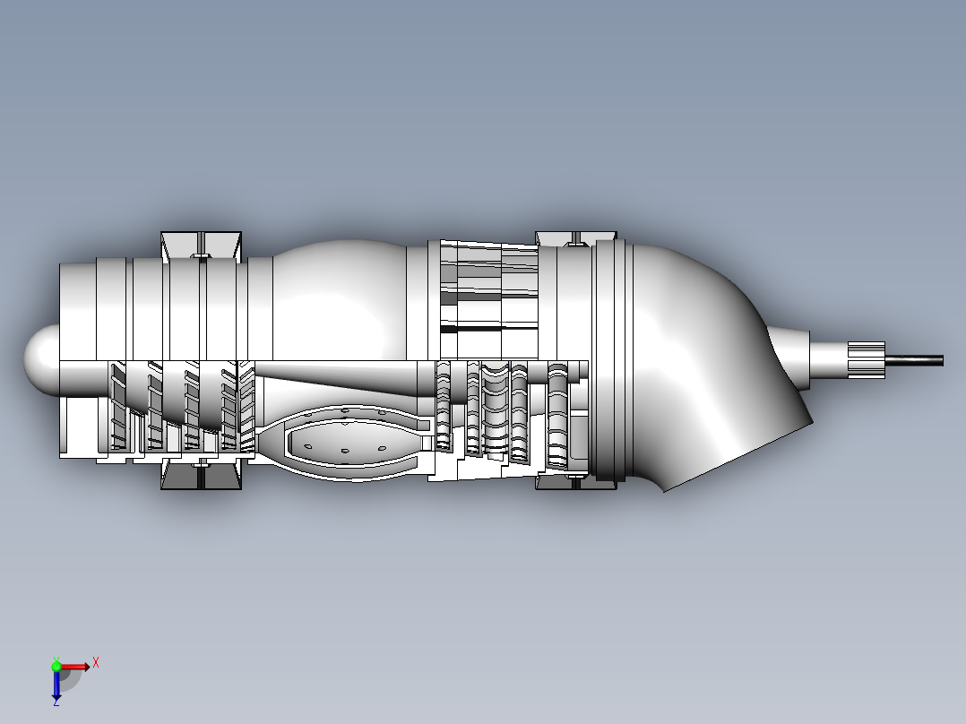 用于 3D 打印的涡轮燃气涡轮发动机模型---模型格式为 stl sw俯视图