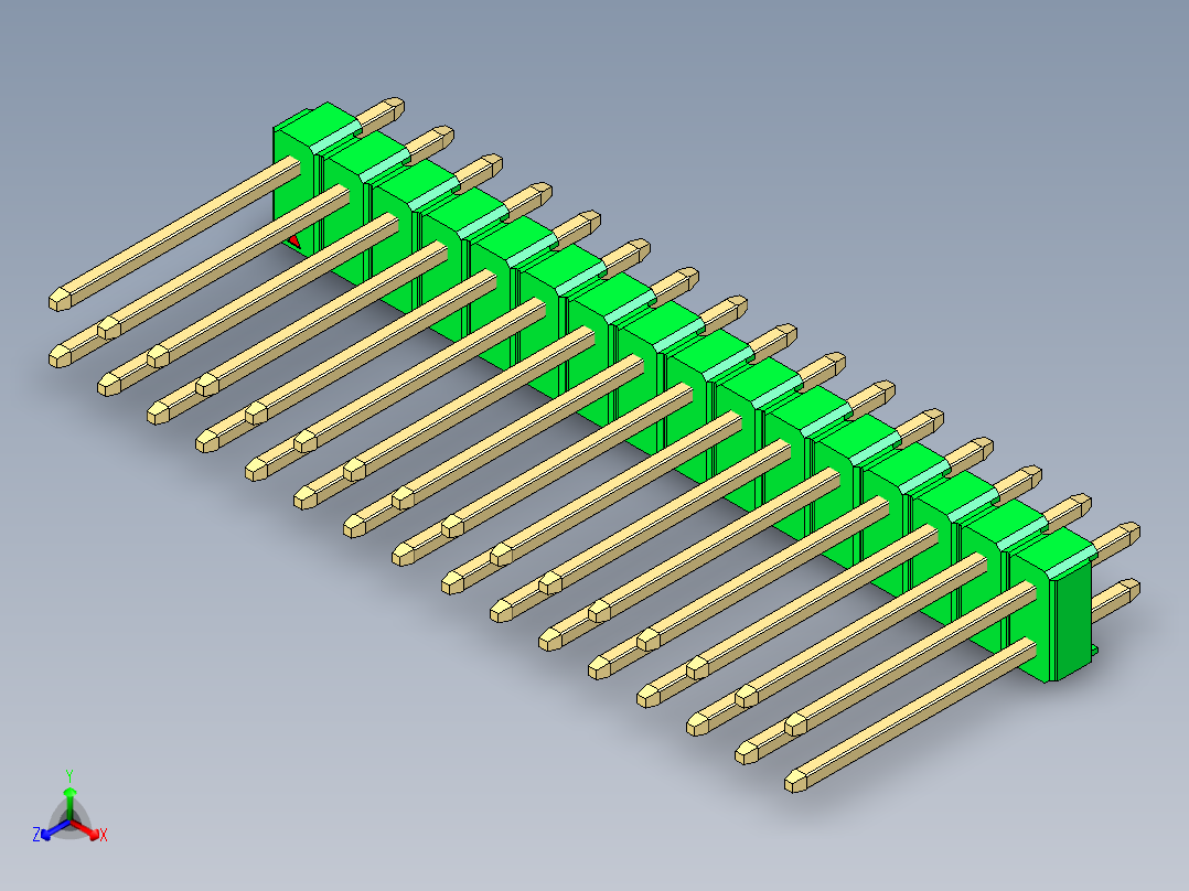 彩色公头100mil（2.54mm）系列-DS1021_green_2x16p_100mil_Type5_rev1.0正等轴测图