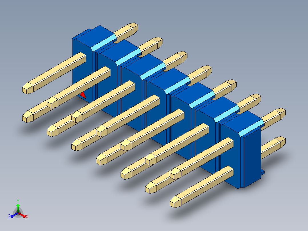 彩色公头100mil（2.54mm）系列-DS1021_blue_2x07p_100mil_Type1_rev1.0正等轴测图