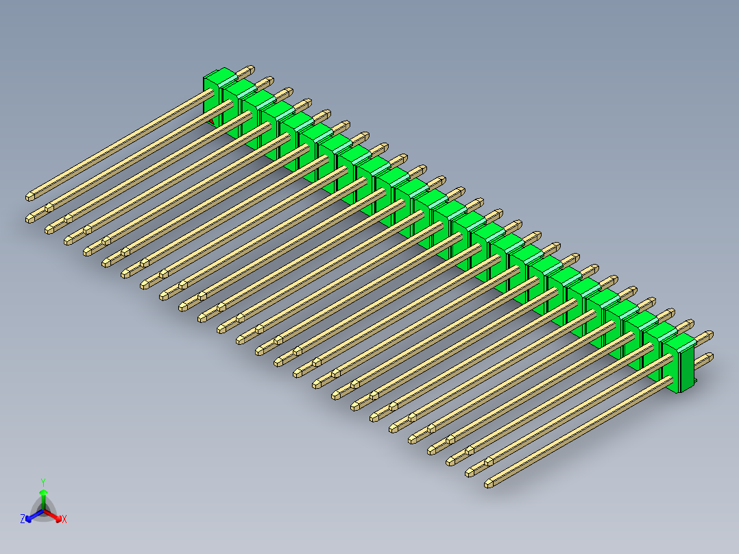 彩色公头100mil（2.54mm）系列-DS1021_green_2x25p_100mil_Type43_rev1.0正等轴测图