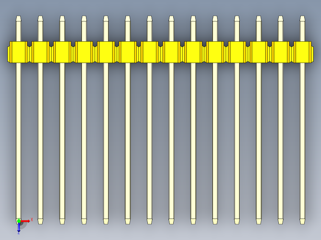 彩色公头100mil（2.54mm）系列-DS1021_yellow_1x14p_100mil_Type19_rev1.0俯视图
