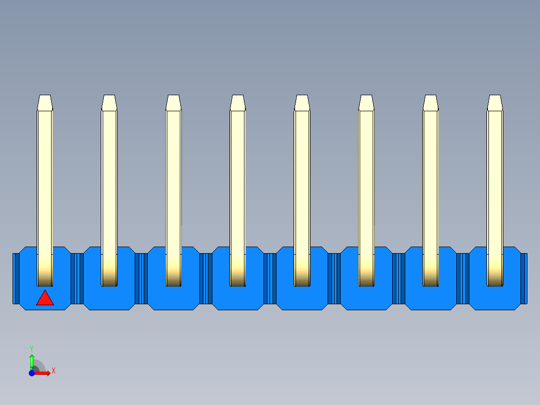 彩色公排针 100mil 2.54mm 系列-DS1022_blue_08p_100mil_TypeU_rev1.0前视图
