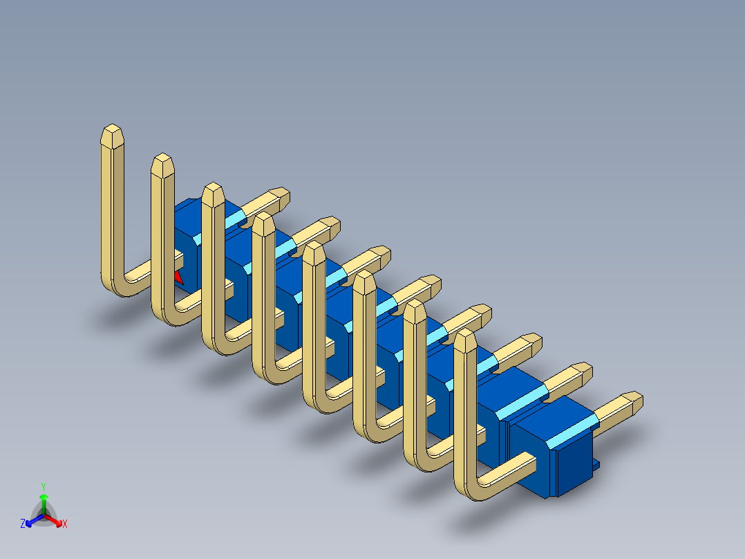 彩色公排针 100mil 2.54mm 系列-DS1022_blue_08p_100mil_TypeU_rev1.0正等轴测图