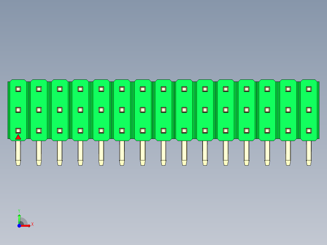 彩色公排针 100mil 2.54mm 系列-DS1022_green_3x15p_100mil_TypeD_rev1.0前视图
