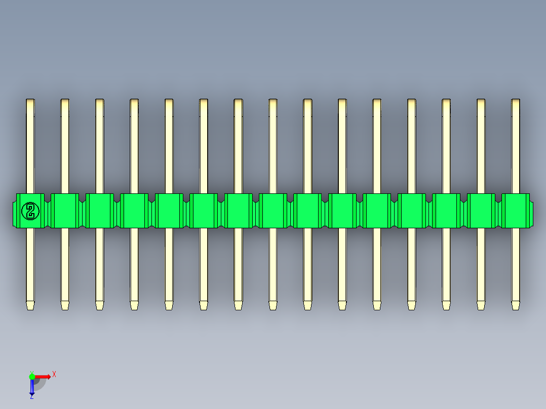 彩色公排针 100mil 2.54mm 系列-DS1022_green_3x15p_100mil_TypeD_rev1.0俯视图