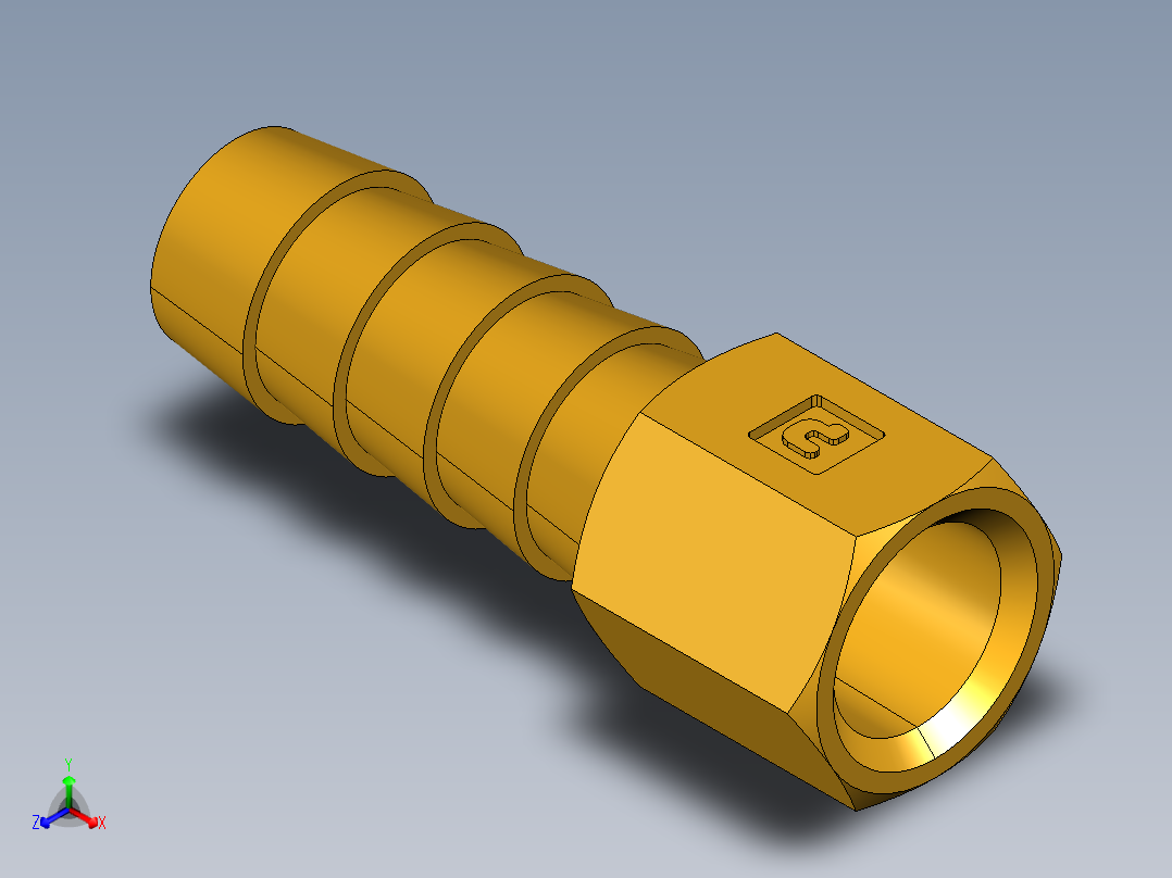 倒齿式工业管接头Hose Barb to Female Pipe 126HBL-6-2正等轴测图