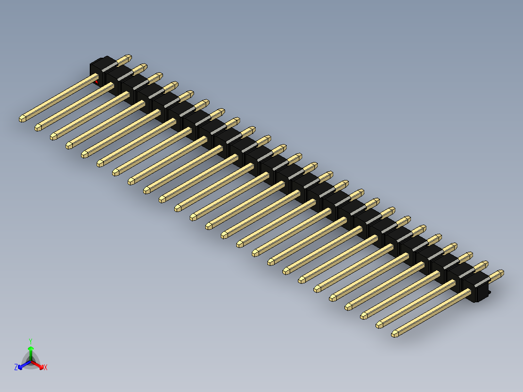 彩色公头100mil（2.54mm）系列-DS1021_black_1x25p_100mil_Type5_rev1.0正等轴测图