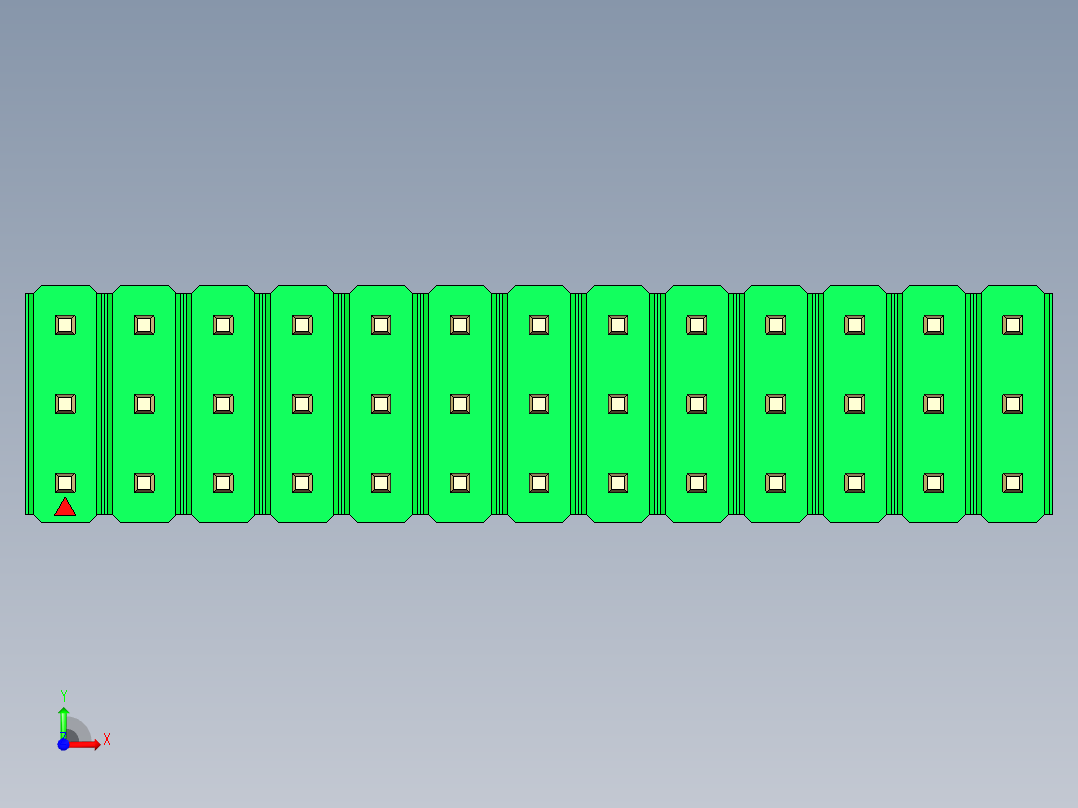 彩色公头100mil（2.54mm）系列-DS1021_green_3x13p_100mil_Type43_rev1.0前视图
