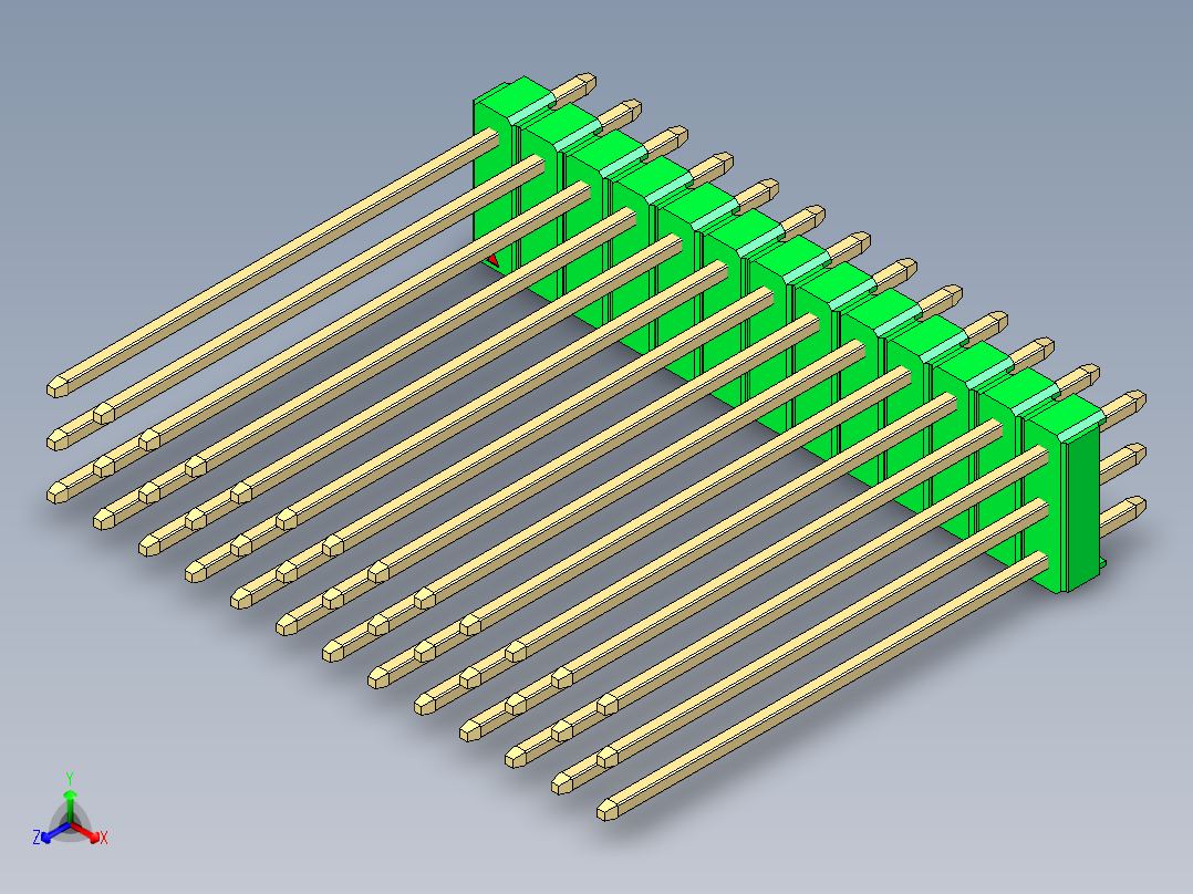 彩色公头100mil（2.54mm）系列-DS1021_green_3x13p_100mil_Type43_rev1.0正等轴测图