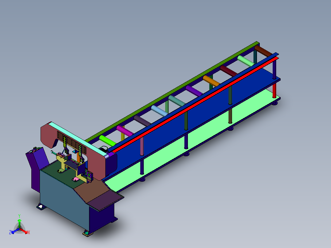 龙门卧式木工带锯机结构设计正等轴测图