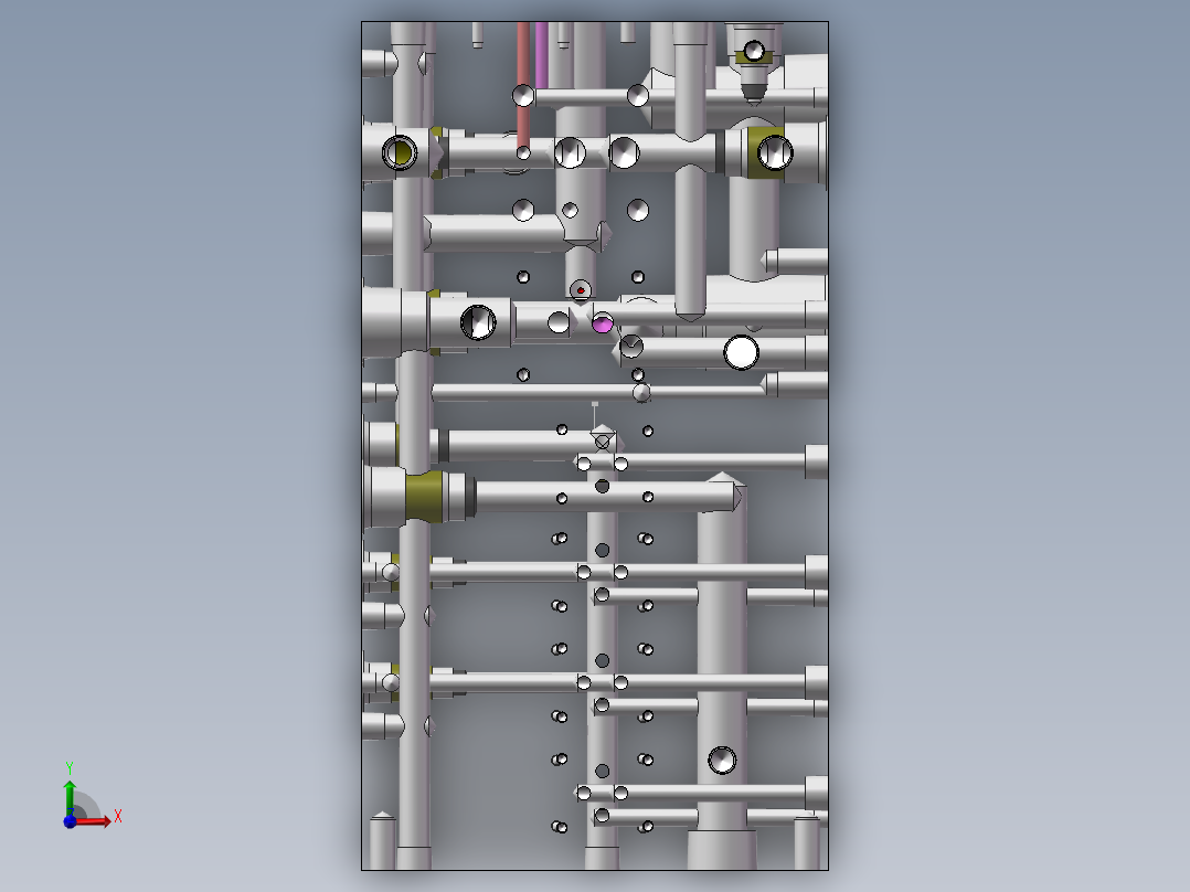 液压阀块样例内部结构solidworks二维三维模型油路集成前视图