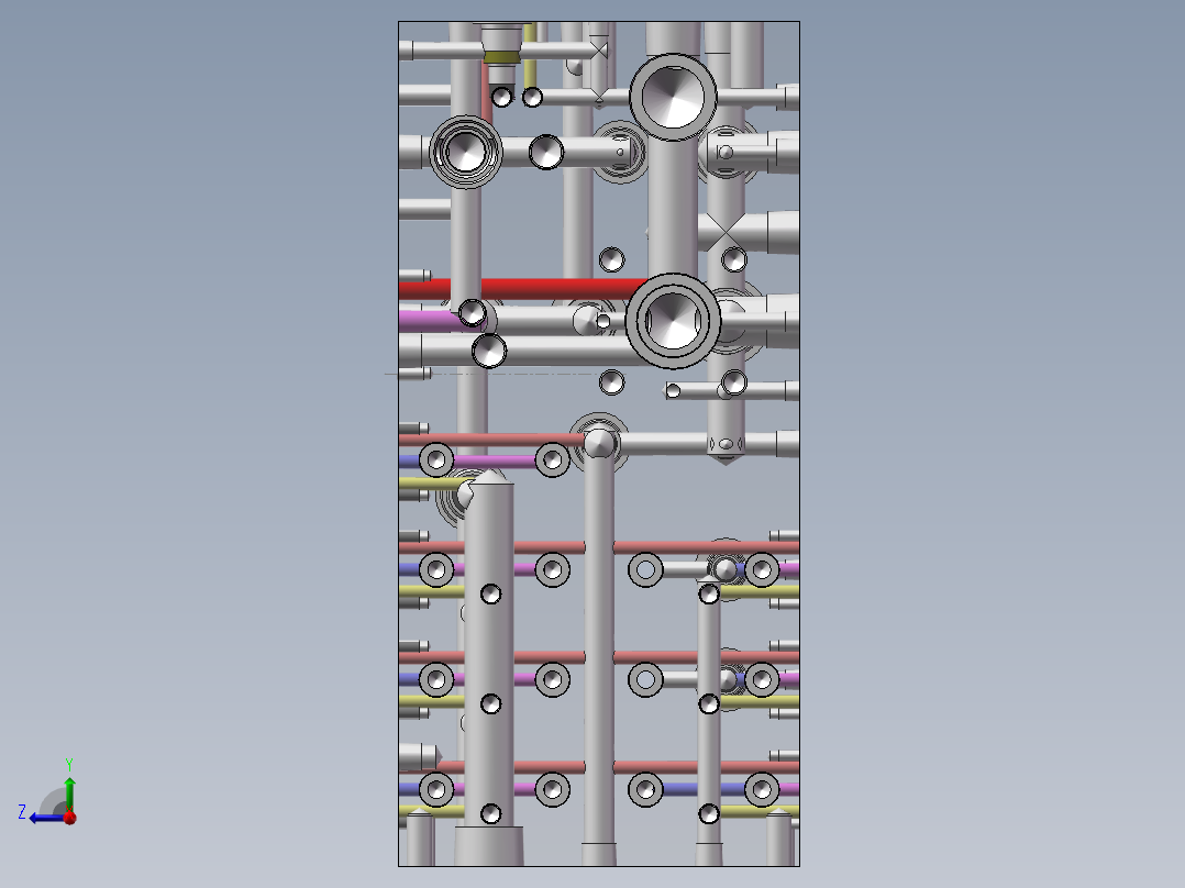 液压阀块样例内部结构solidworks二维三维模型油路集成右视图