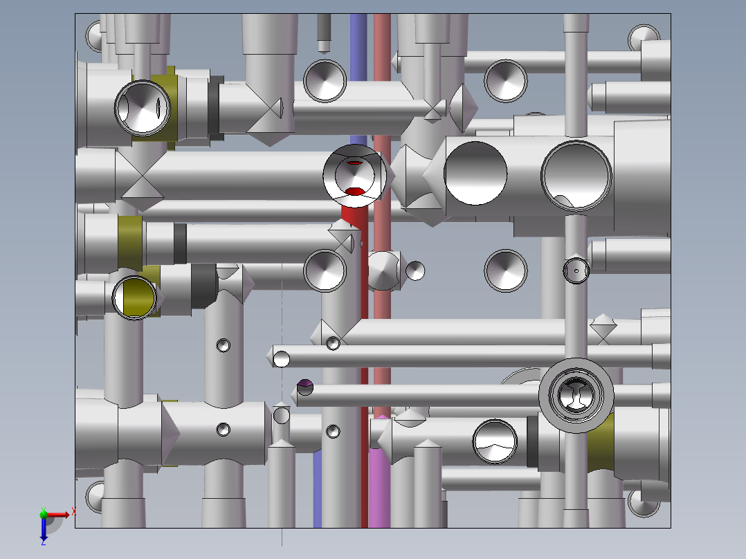 液压阀块样例内部结构solidworks二维三维模型油路集成俯视图