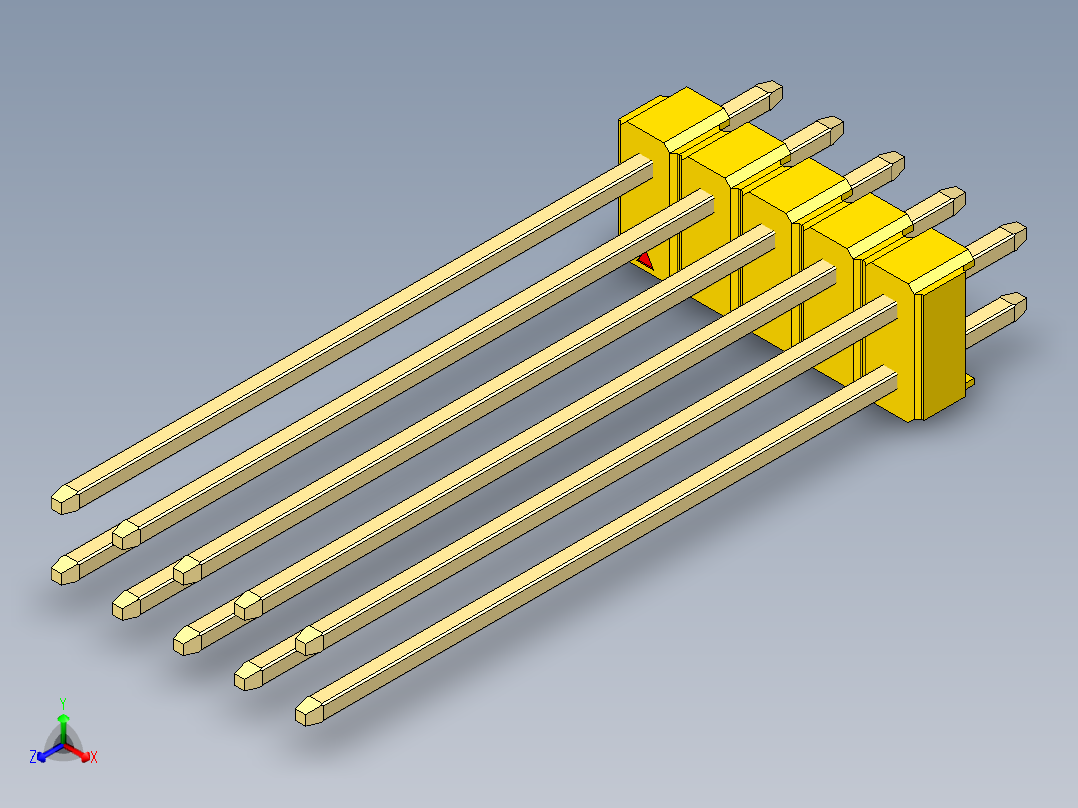 彩色公头100mil（2.54mm）系列-DS1021_yellow_2x05p_100mil_Type43_rev1.0正等轴测图