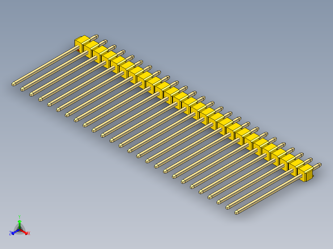 彩色公头100mil（2.54mm）系列-DS1021_yellow_1x26p_100mil_Type19_rev1.0正等轴测图