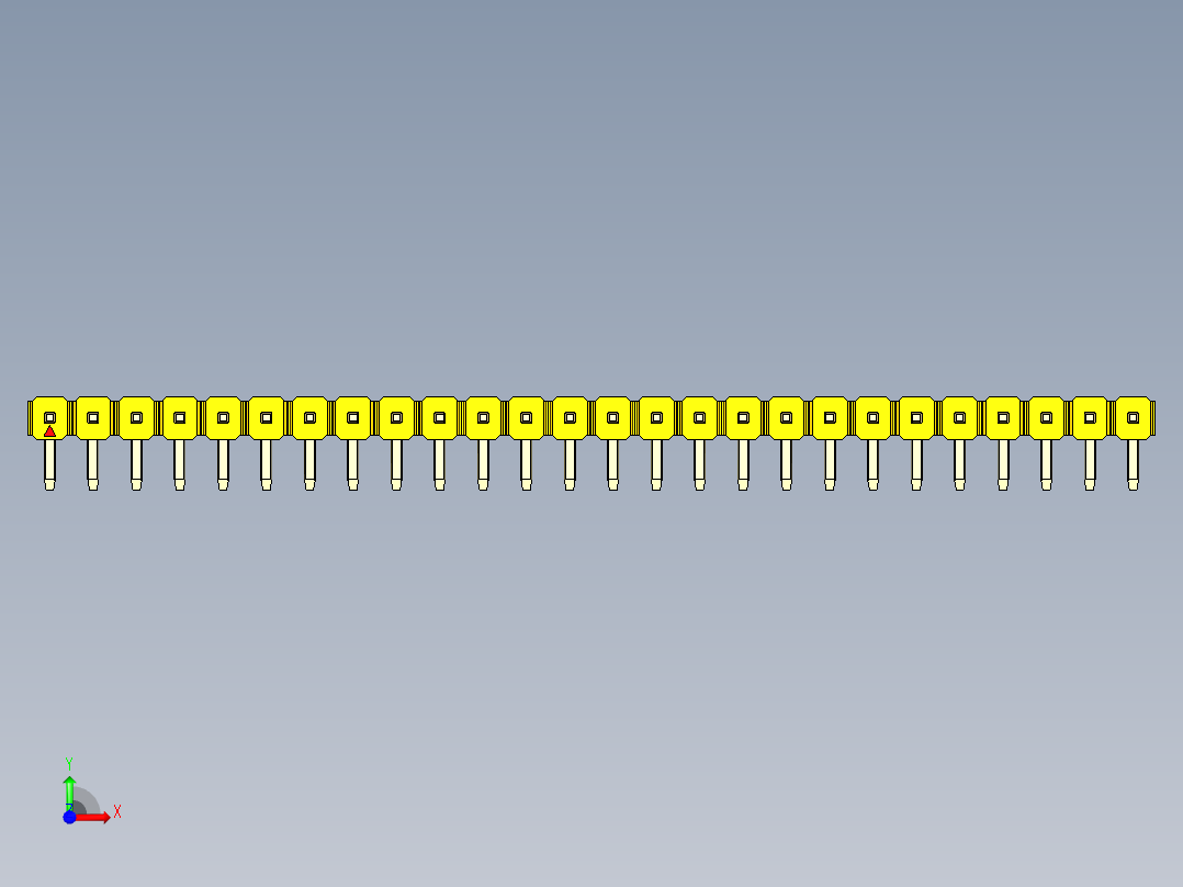 彩色公排针 100mil 2.54mm 系列-DS1022_yellow_1x26p_100mil_TypeD_rev1.0前视图
