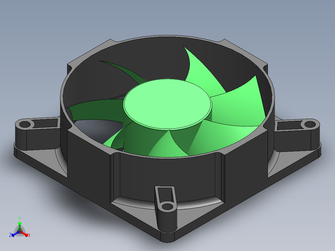 fan电脑主机CPU风扇简易模型3D图纸 Solidworks设计正等轴测图