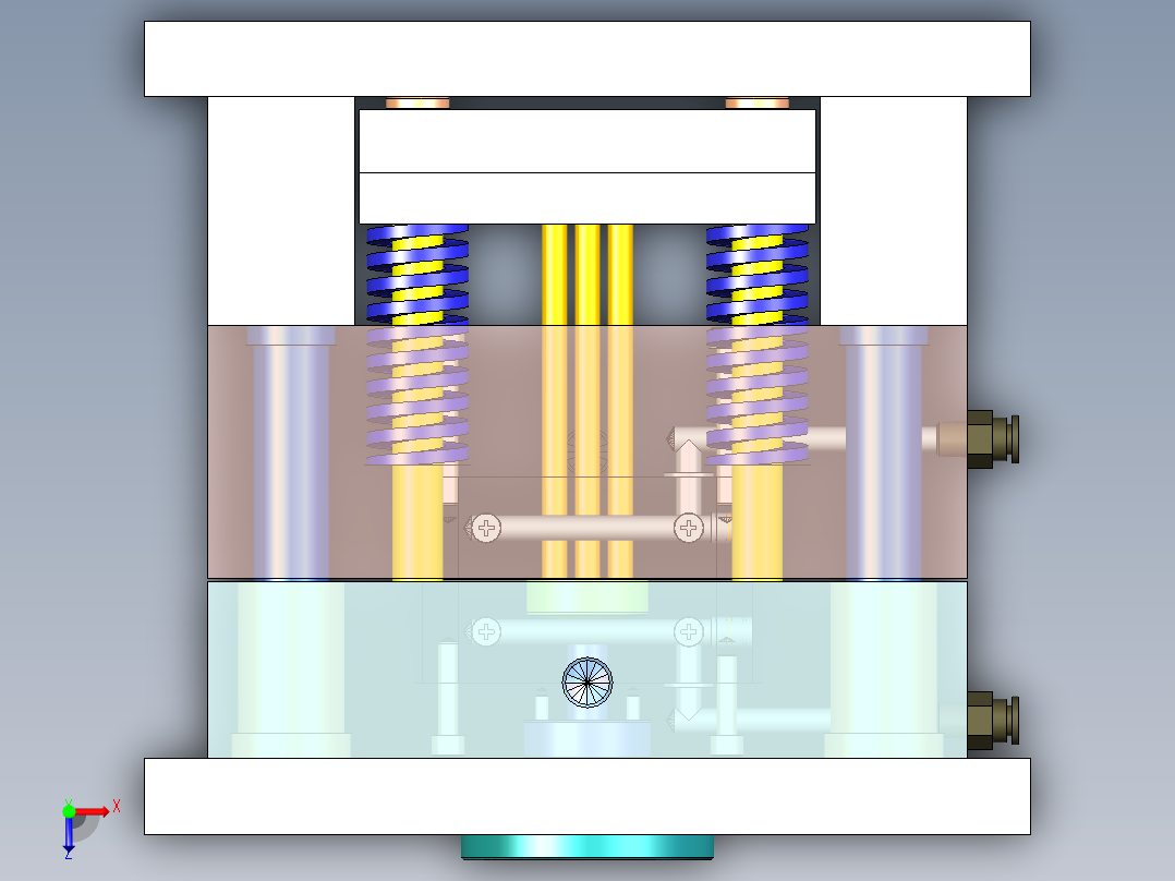 矿泉水瓶盖注塑强制脱模模具设计【一模两腔-三维图】110俯视图