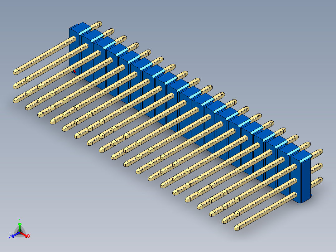 彩色公头100mil（2.54mm）系列-DS1021_blue_3x19p_100mil_Type5_rev1.0正等轴测图