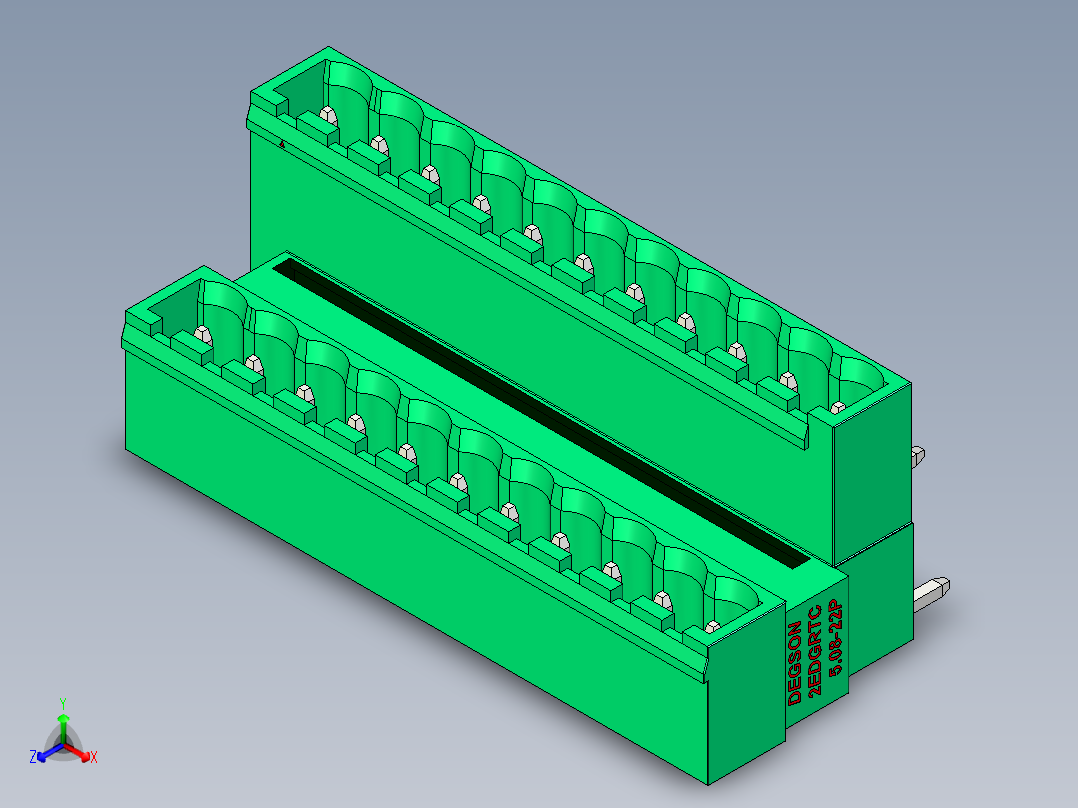 DEGSON 2EDG 系列 5.08mm 可插拔接线端子组-2EDGRTC-5.08-22P-14-00AH正等轴测图