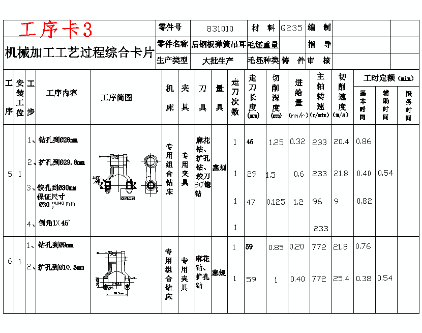 后钢板弹簧吊耳的加工工艺装备及铣4槽夹具设计含非标6张CAD图