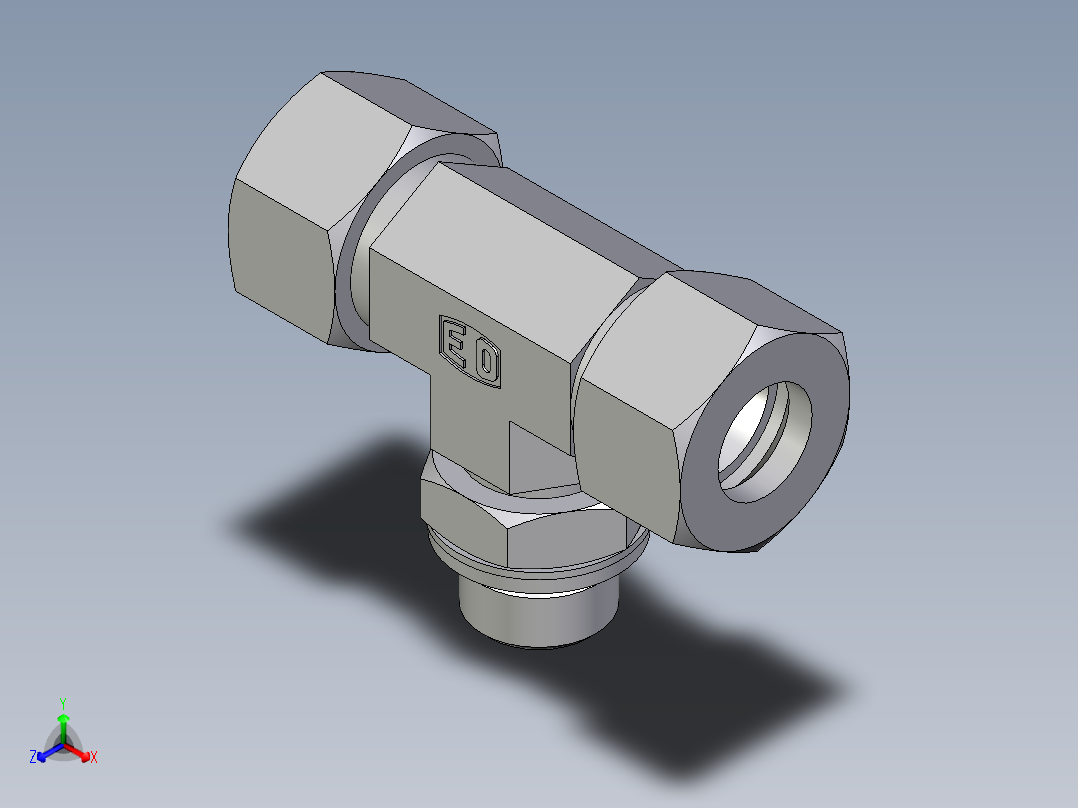 卡套式工业通用硬管接头EO_Adjustable_locknut_branch_tee_TEE15LMCF正等轴测图