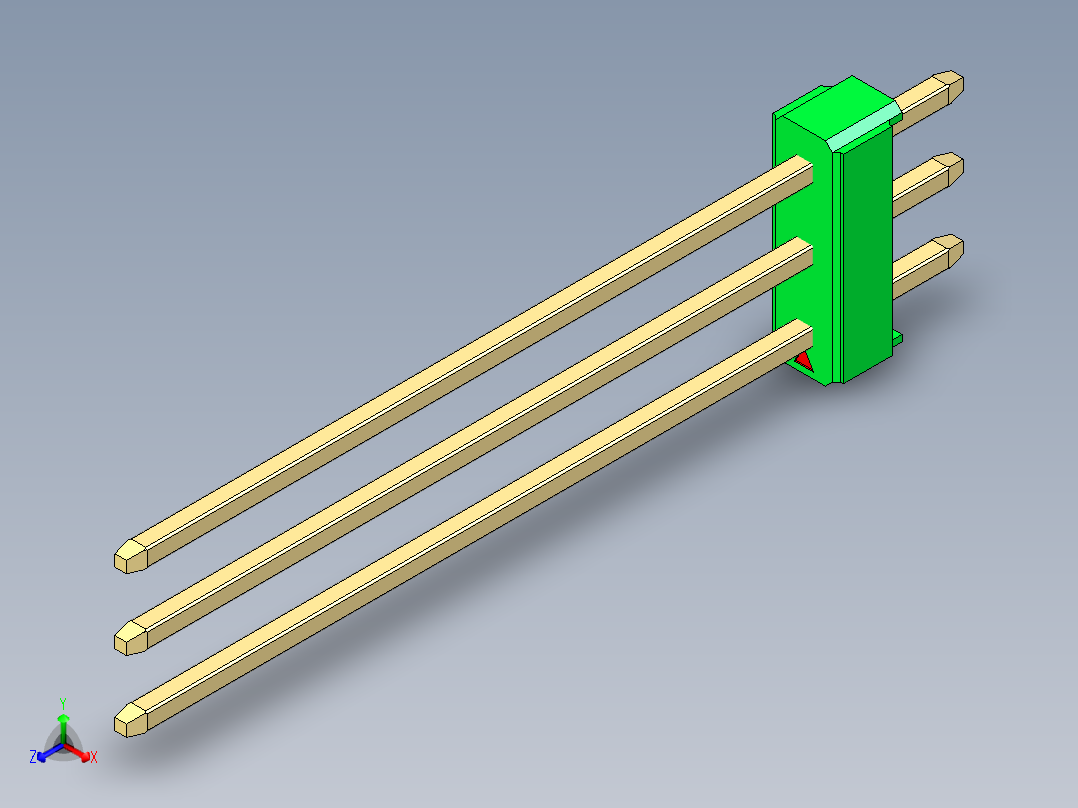 彩色公头100mil（2.54mm）系列-DS1021_green_3x01p_100mil_Type43_rev1.0正等轴测图