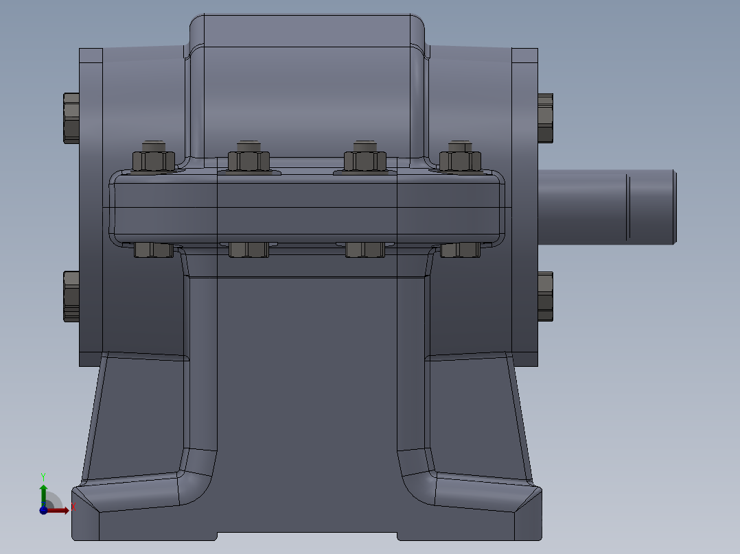 轮轴上的一级圆柱直齿轮箱3D图纸 Solidworks设计 附STEP IGS前视图