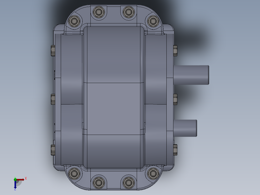 轮轴上的一级圆柱直齿轮箱3D图纸 Solidworks设计 附STEP IGS俯视图
