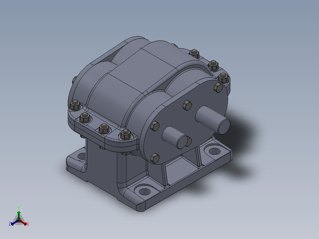 轮轴上的一级圆柱直齿轮箱3D图纸 Solidworks设计 附STEP IGS正等轴测图