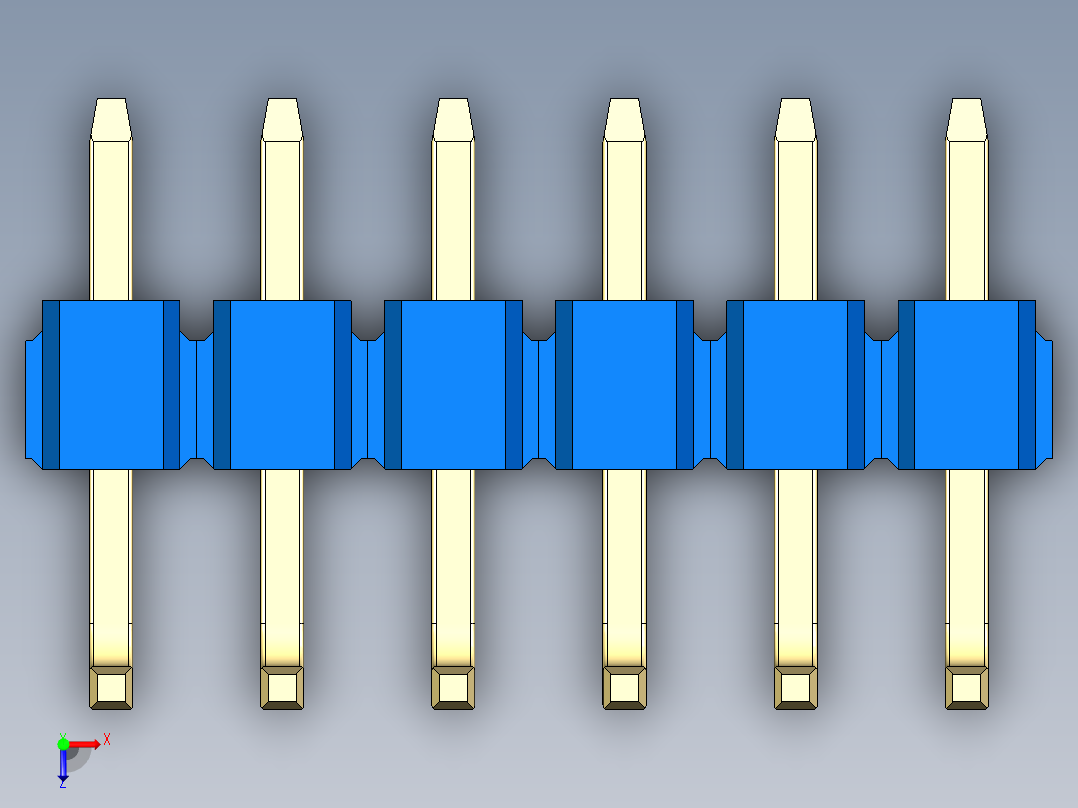 彩色公排针 100mil 2.54mm 系列-DS1022_blue_06p_100mil_TypeU_rev1.0俯视图