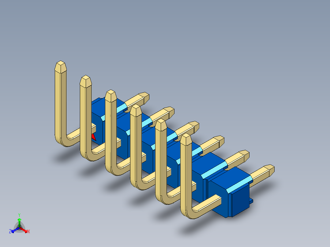 彩色公排针 100mil 2.54mm 系列-DS1022_blue_06p_100mil_TypeU_rev1.0正等轴测图