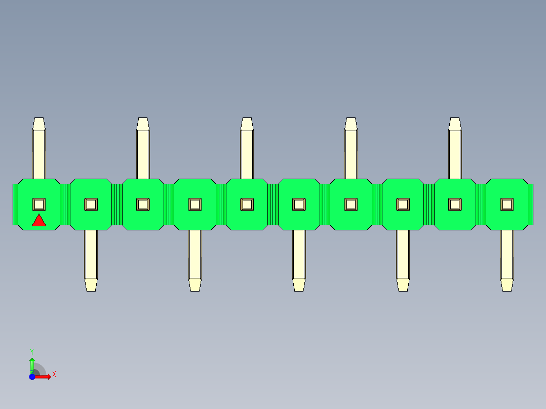 彩色公排针 100mil 2.54mm 系列-DS1022_green_10p_100mil_Type_SMT_R1_rev1.0前视图
