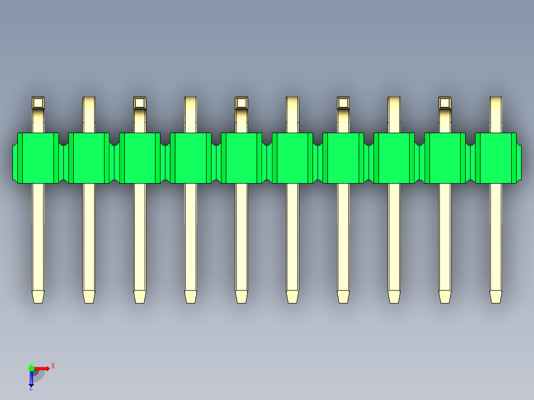 彩色公排针 100mil 2.54mm 系列-DS1022_green_10p_100mil_Type_SMT_R1_rev1.0俯视图