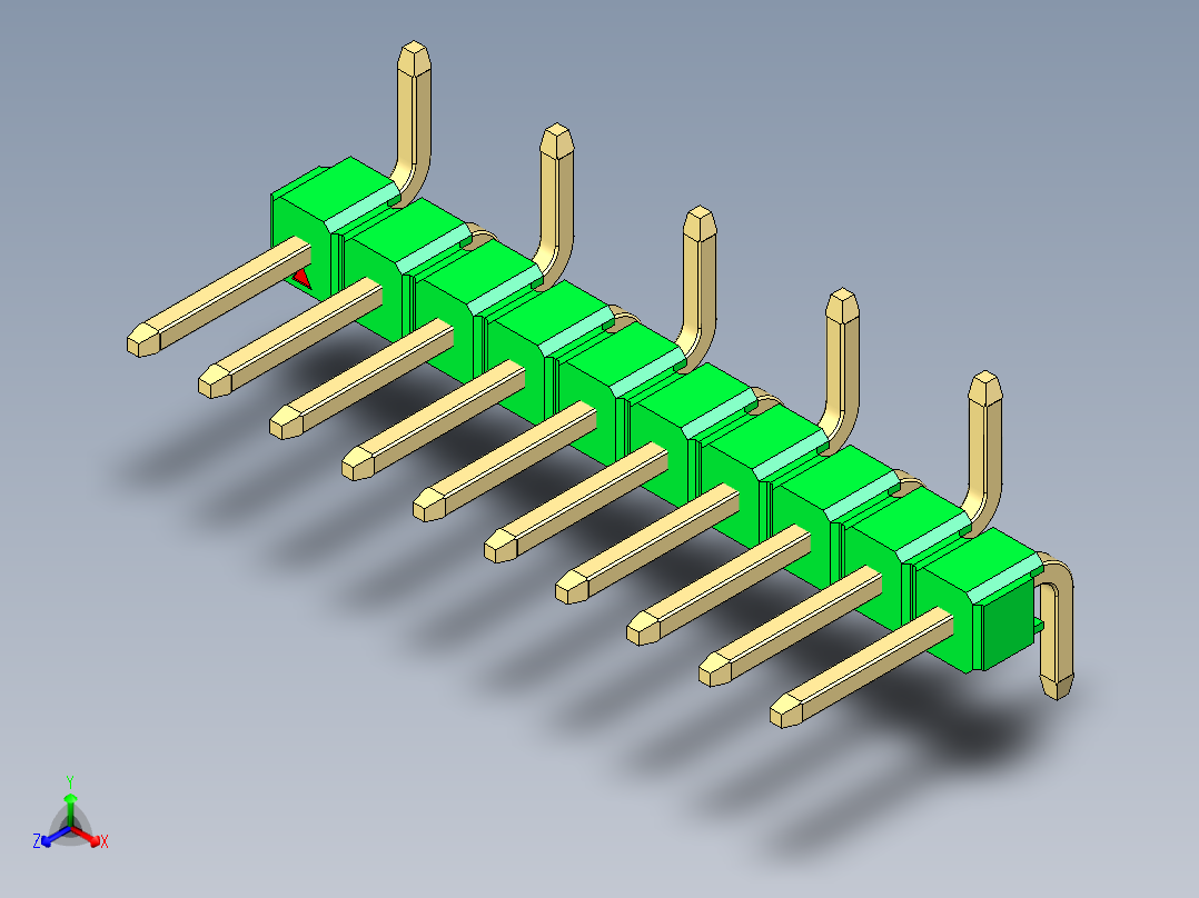 彩色公排针 100mil 2.54mm 系列-DS1022_green_10p_100mil_Type_SMT_R1_rev1.0正等轴测图