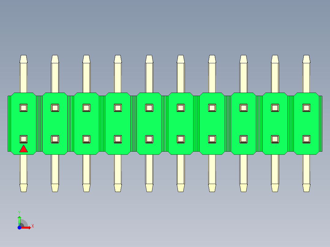 彩色公排针 100mil 2.54mm 系列-DS1022_green_20p_100mil_TypeSMT_rev1.0前视图