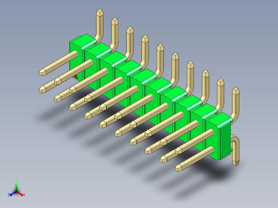 彩色公排针 100mil 2.54mm 系列-DS1022_green_20p_100mil_TypeSMT_rev1.0正等轴测图