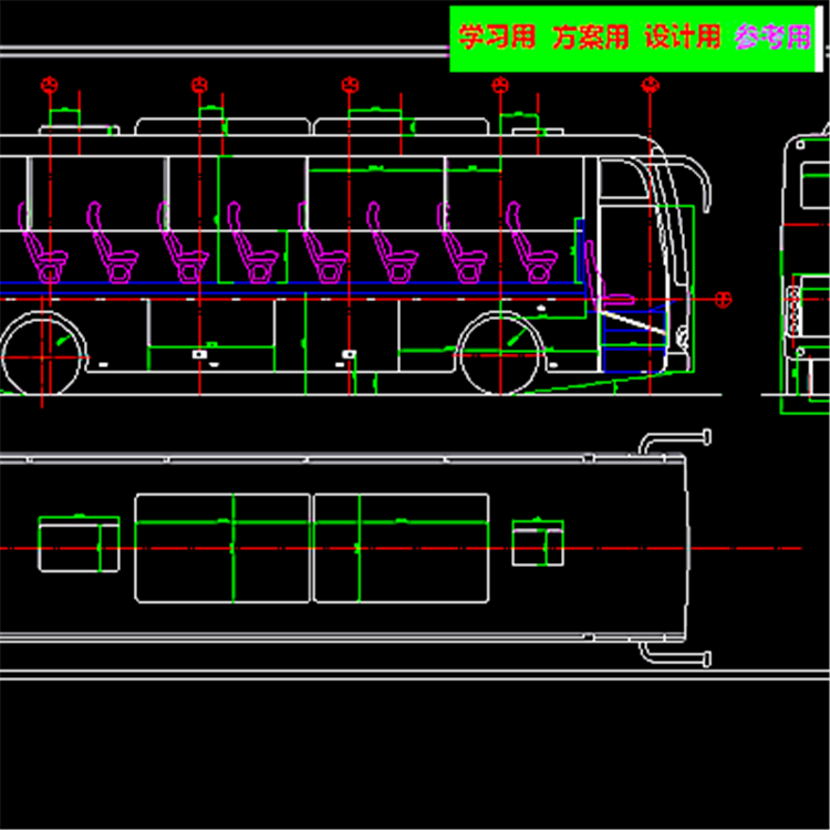 长途客车总布置全套cad图 械设计参考资料设计素材