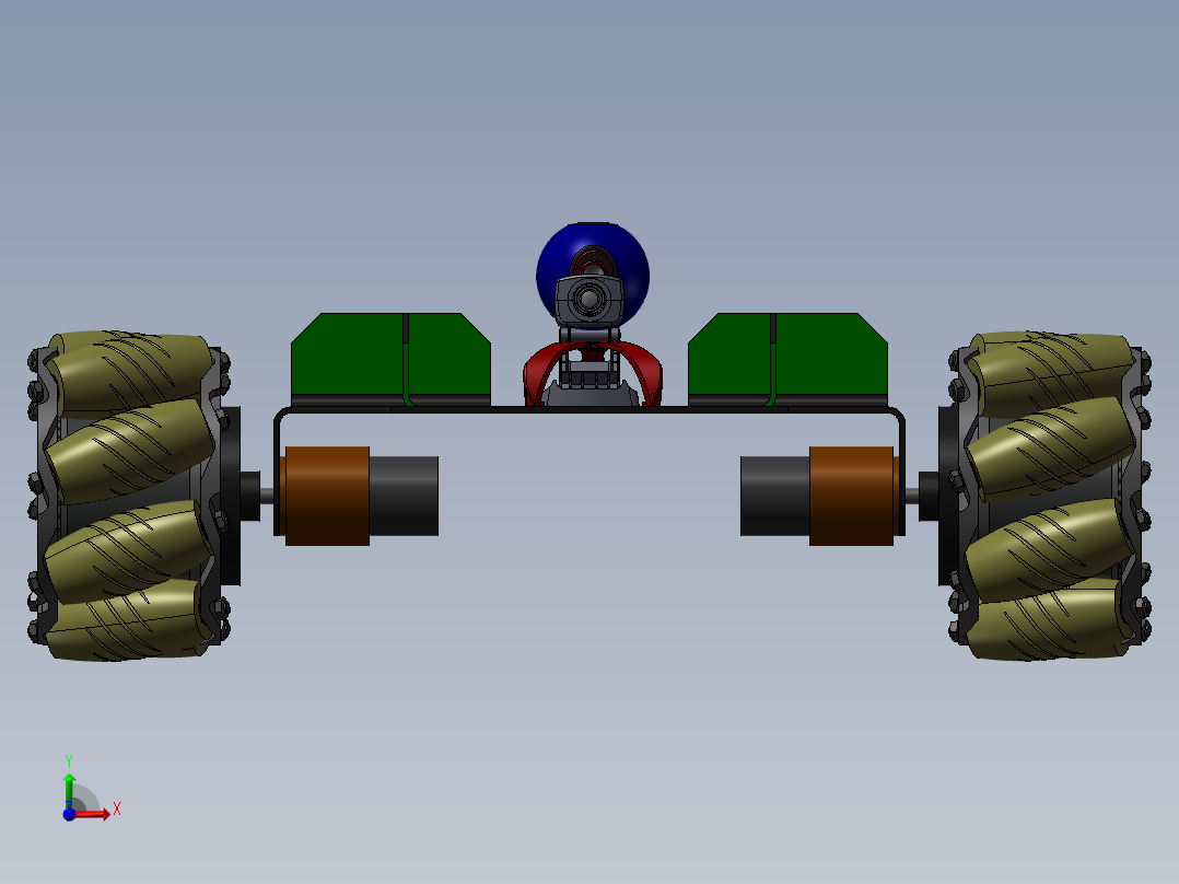 麦克纳姆轮移动小车底盘简易模型3D图纸 STEP格式前视图