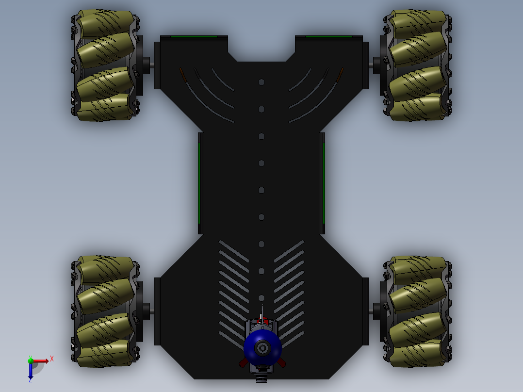 麦克纳姆轮移动小车底盘简易模型3D图纸 STEP格式俯视图