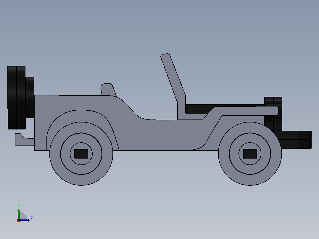 激光下料拼图吉普车AutoCAD, Parasolid, SOLIDWORKS 2016左视图