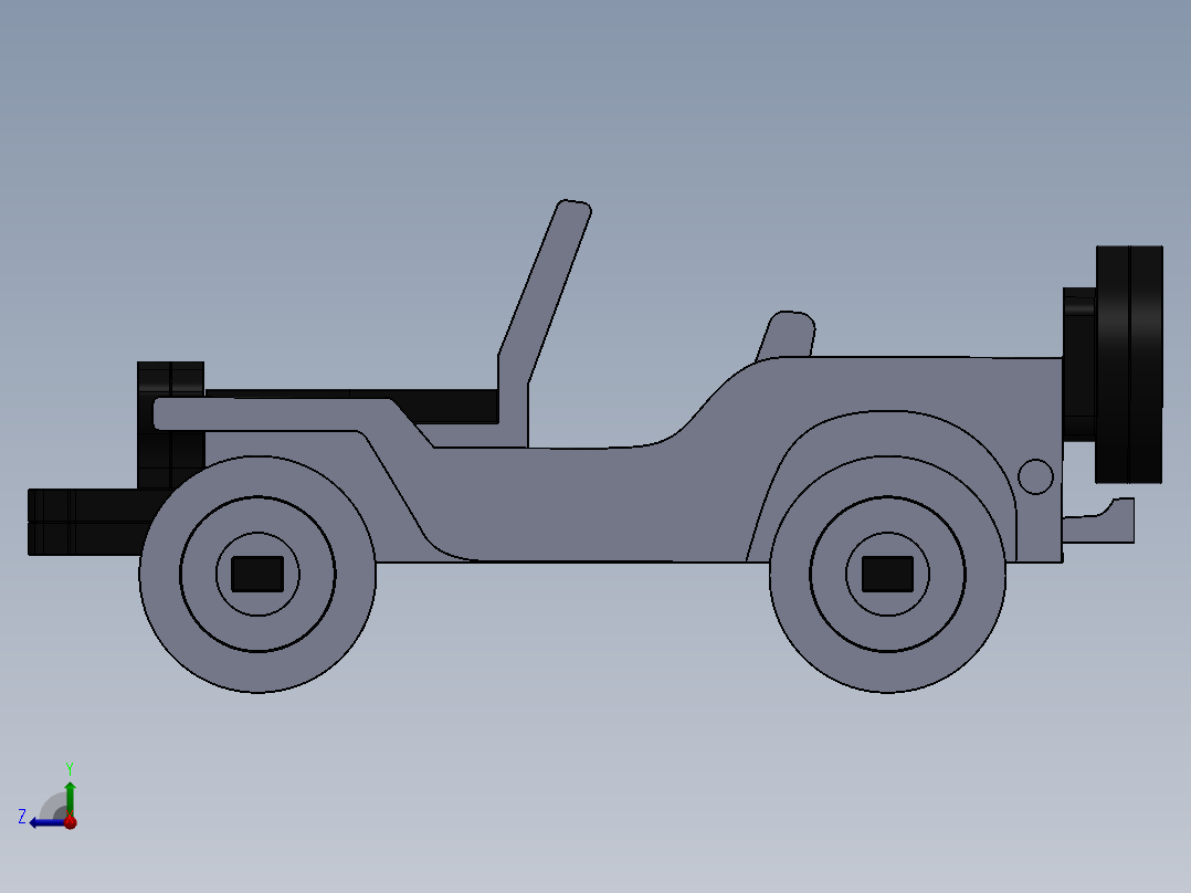 激光下料拼图吉普车AutoCAD, Parasolid, SOLIDWORKS 2016右视图