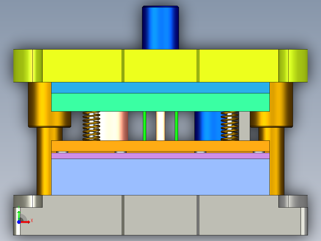 端盖级进模（CAD图+Proe三维）前视图